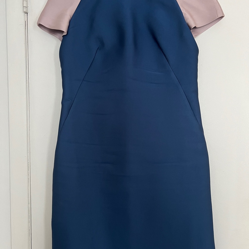 Jil Sander Blue and Pink Sheath Silk Dress with Raglan Sleeves